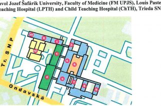 Χάρτης campus της Ιατρικής και Οδοντιατρικής σχολής του Safarik University στο Κόσιτσε της Σλοβακίας
